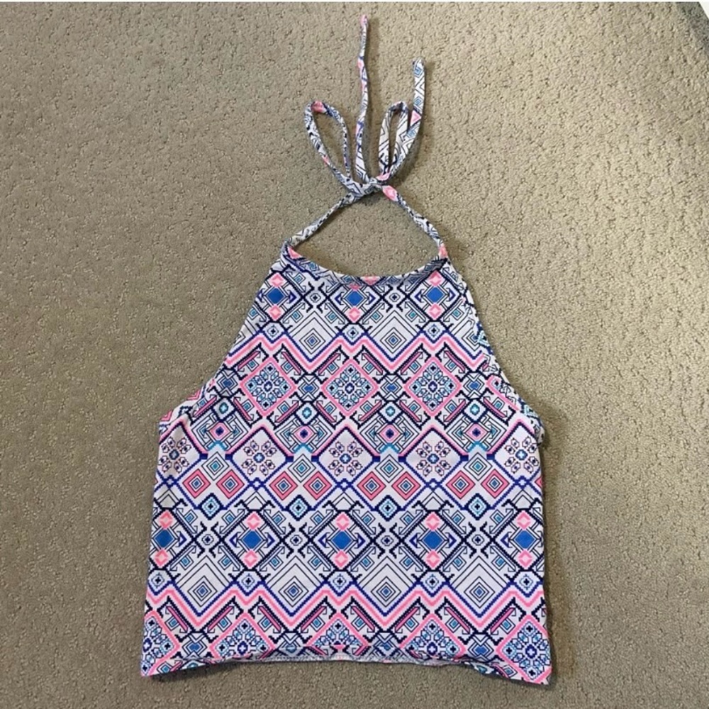 Aeropostale Pink and Blue Geometric Halter Top